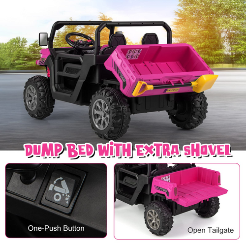 12V Electric Vehicle Dump Truck with Remote Control, Dump Bed and Extra Shovel OLAKIDS