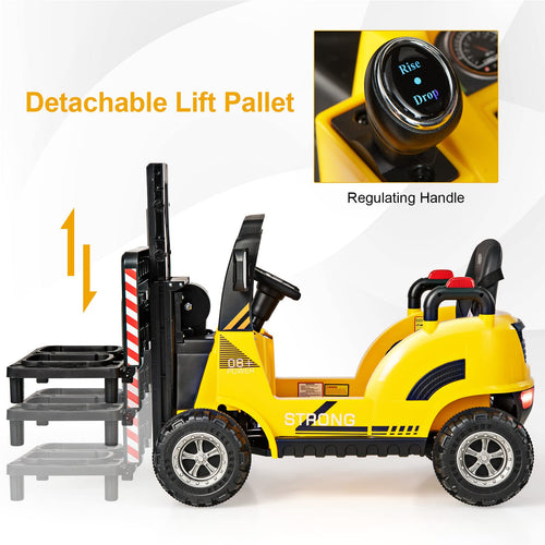 OLAKIDS Ride on Forklift, 12V Kids Electric Vehicle Construction Truck with Remote Control, Liftable Fork and Pallet