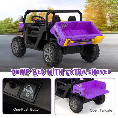12V Electric Vehicle Dump Truck with Remote Control, Dump Bed and Extra Shovel OLAKIDS