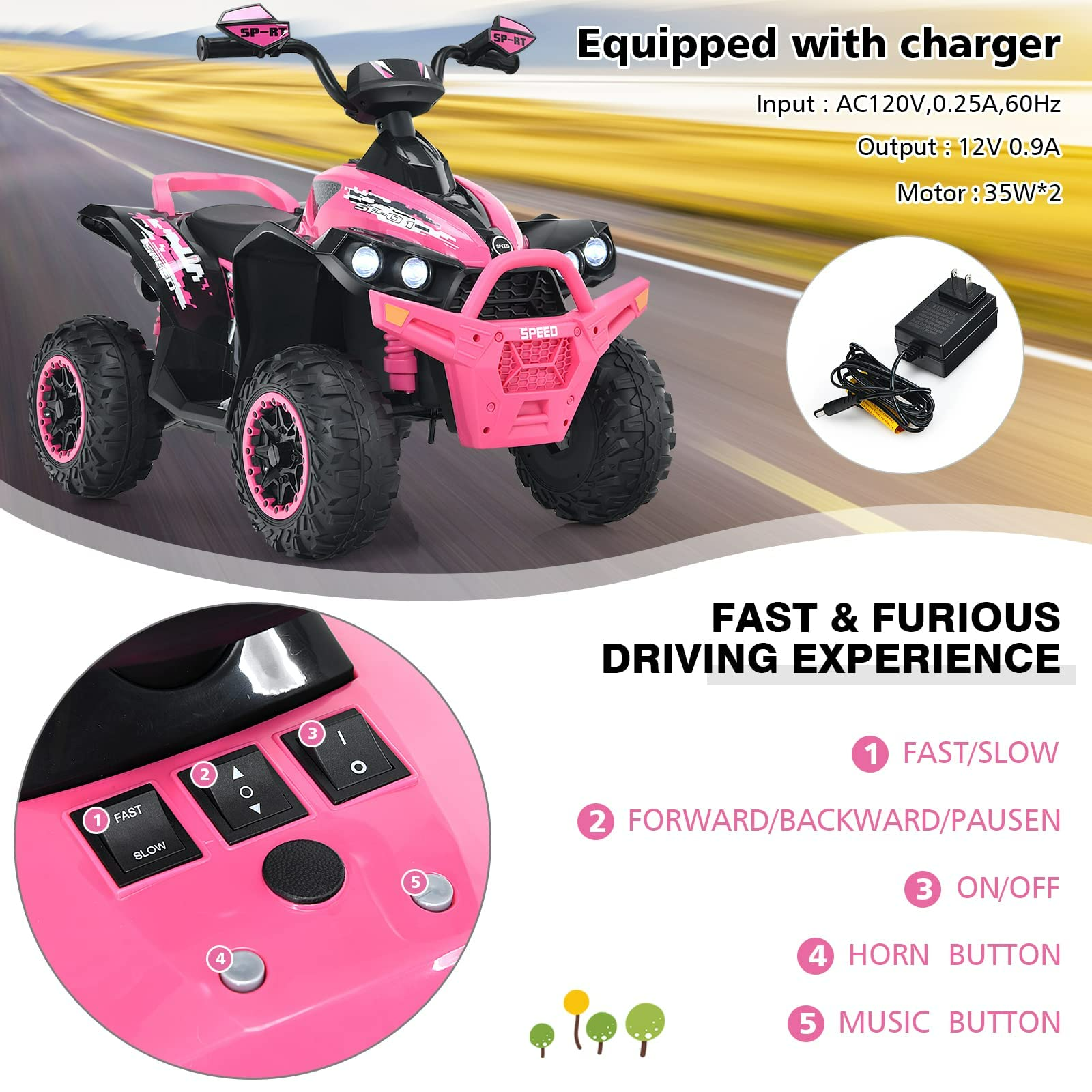 OLAKIDS Ride On ATV, 12V 4 Wheeler Battery Powered Toy Car for Toddlers OLAKIDS