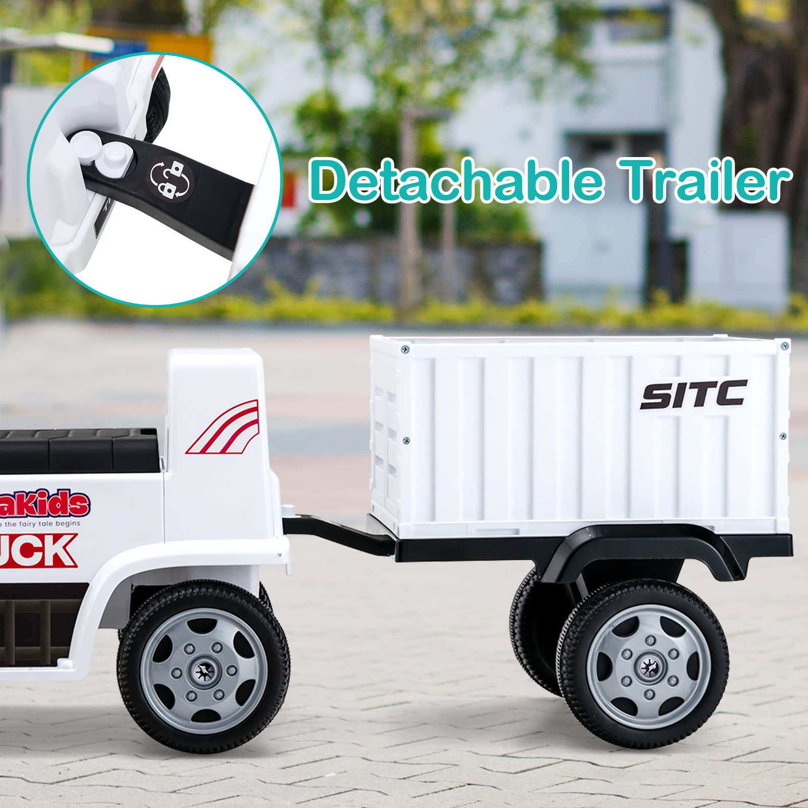 OLAKIDS Kids Ride On Push Car, 2 in 1 Foot-to-Floor Sliding Truck with Detachable Trailer, Steering Wheel, Headlights, Music, Alarm Sound, Toy Walker Gift for Toddlers Age 1.5-3 Boys Girls OLAKIDS