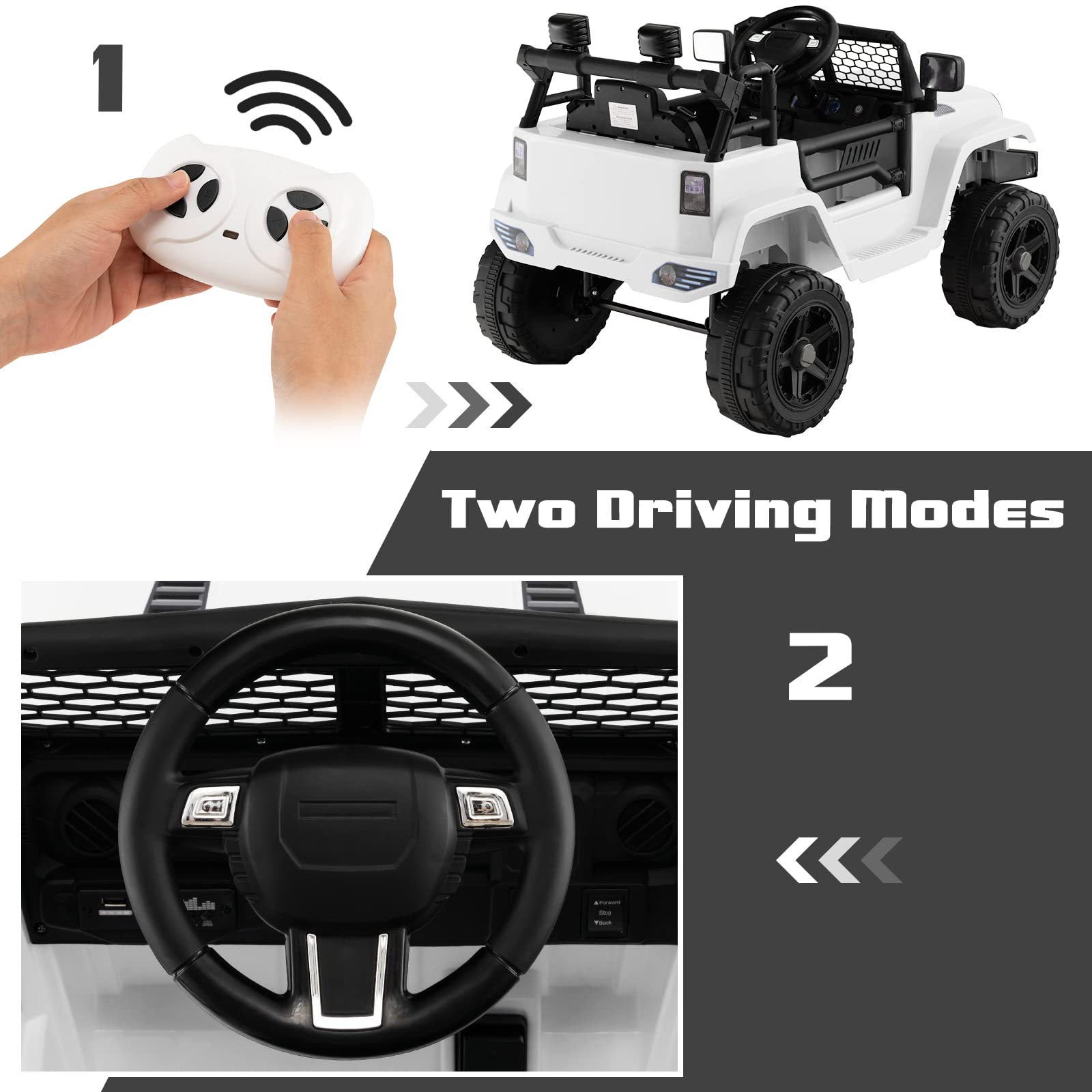 12V Electric Vehicle Car with Remote Control, Toddlers Battery Powered Toy with 2 Speeds, Spring Suspension OLAKIDS