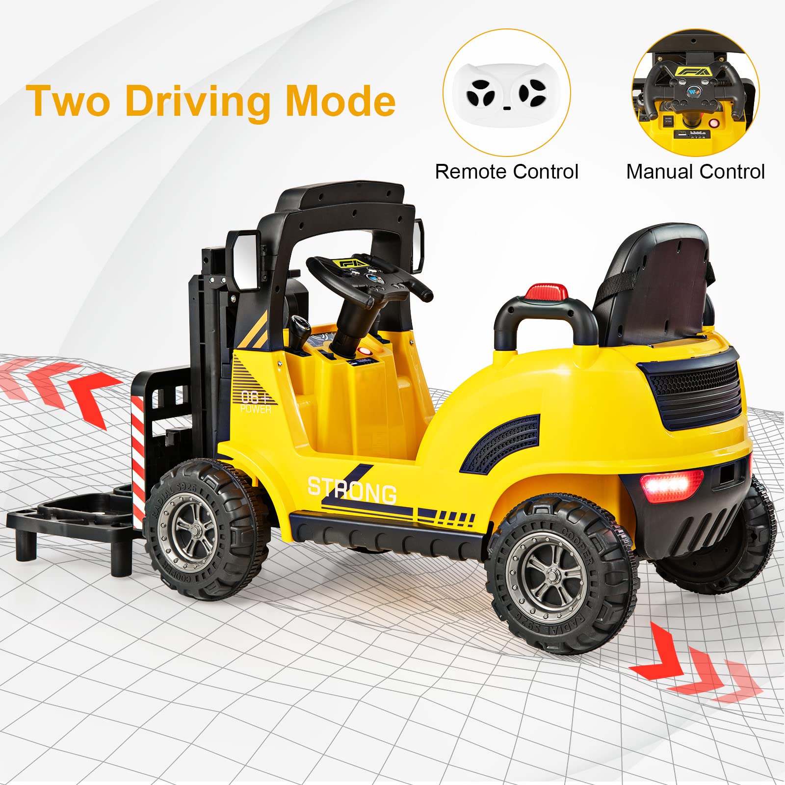 OLAKIDS Ride on Forklift, 12V Kids Electric Vehicle Construction Truck with Remote Control, Liftable Fork and Pallet