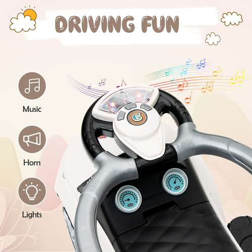 OLAKIDS 4 in 1 Ride on Push Car, Toddlers Stroller Sliding Walking Toy with Horn, Music, Lights, Removable Guardrails and Handle OLAKIDS