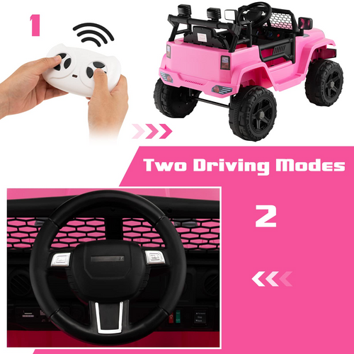 12V Electric Vehicle Car with Remote Control, Toddlers Battery Powered Toy with 2 Speeds, Spring Suspension OLAKIDS