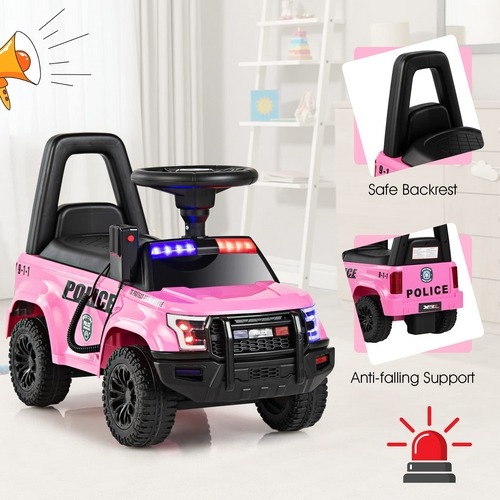 OLAKIDS Ride On Push Police Car, Toddler Foot-to-Floor Sliding Toy with Siren, Steering Wheel, Megaphone, Horn, Headlights, Under Seat Storage OLAKIDS