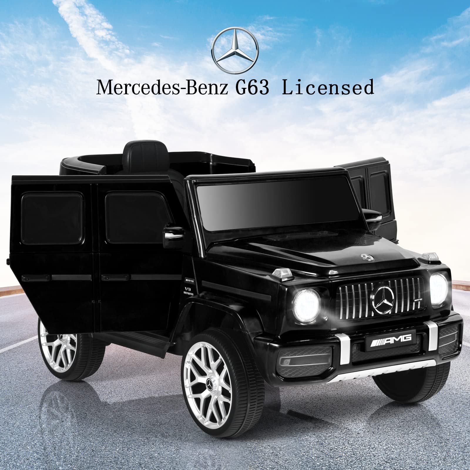 OLAKIDS 12V Kids Ride On Car, Licensed Mercedes Benz G63 Electric Vehicle with Remote Control, Double Open Doors, Music, Bluetooth, 2 Speeds, Wheels Suspension, Battery Powered Driving Toy OLAKIDS