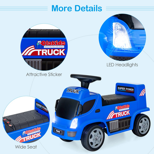 OLAKIDS Kids Ride On Push Car, 2 in 1 Foot-to-Floor Sliding Truck with Detachable Trailer, Steering Wheel, Headlights, Music, Alarm Sound, Toy Walker Gift for Toddlers Age 1.5-3 Boys Girls OLAKIDS