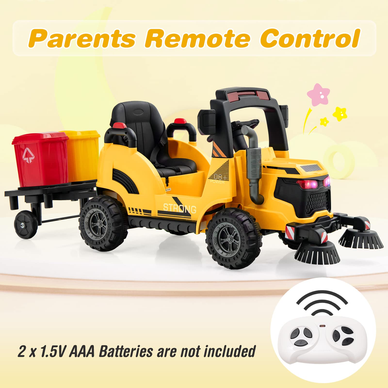 OLAKIDS Ride on Car, 12V 2 in 1 Kids Street Sweeper Truck Electric Vehicle with Remote Control