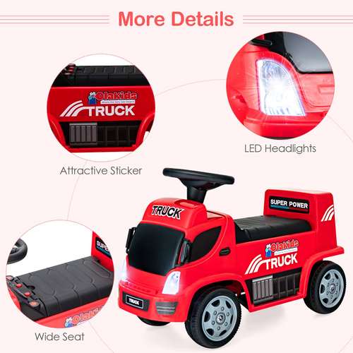 OLAKIDS Kids Ride On Push Car, 2 in 1 Foot-to-Floor Sliding Truck with Detachable Trailer, Steering Wheel, Headlights, Music, Alarm Sound, Toy Walker Gift for Toddlers Age 1.5-3 Boys Girls OLAKIDS