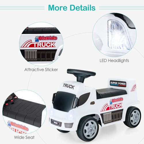 OLAKIDS Kids Ride On Push Car, 2 in 1 Foot-to-Floor Sliding Truck with Detachable Trailer, Steering Wheel, Headlights, Music, Alarm Sound, Toy Walker Gift for Toddlers Age 1.5-3 Boys Girls OLAKIDS