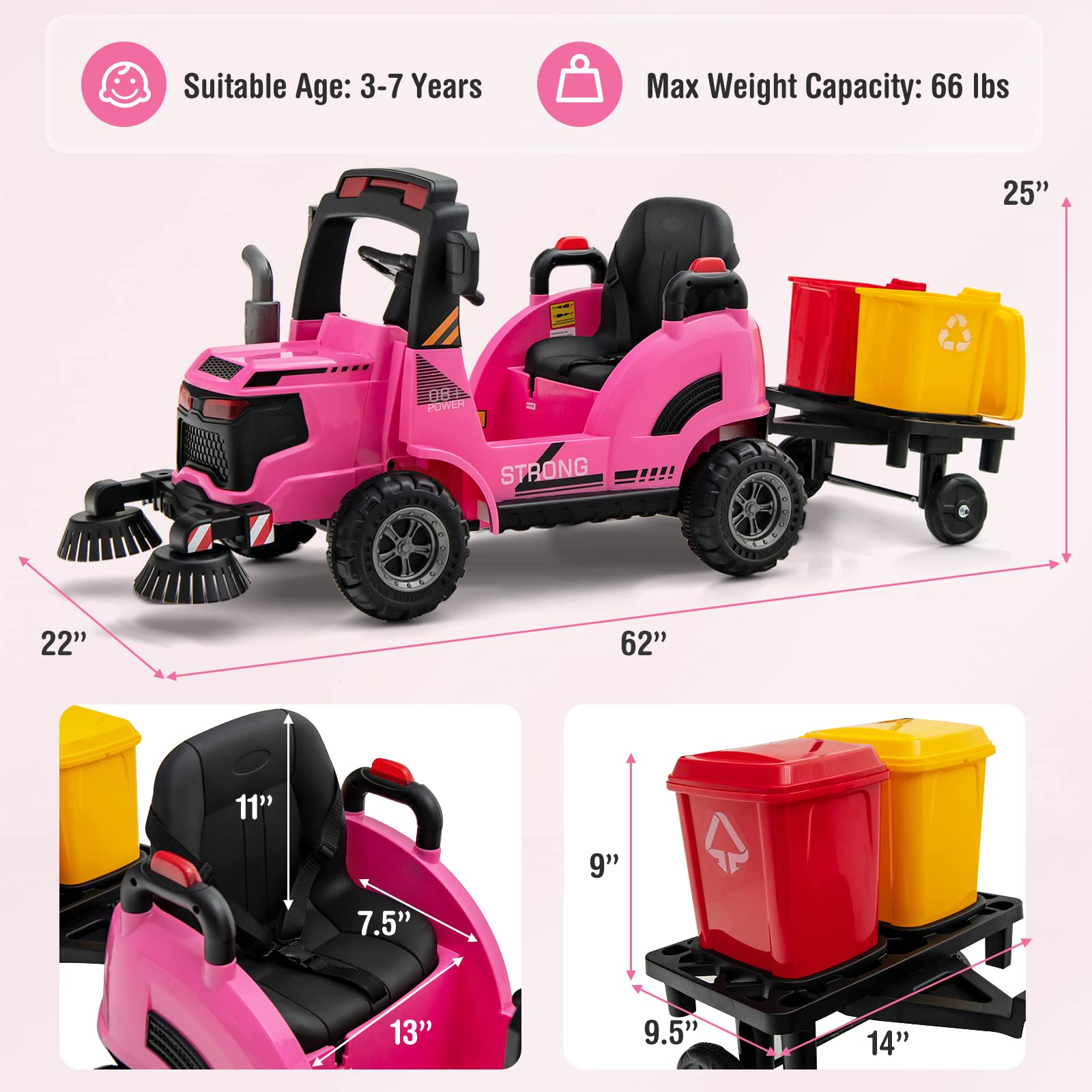 OLAKIDS Ride on Car, 12V 2 in 1 Kids Street Sweeper Truck Electric Vehicle with Remote Control