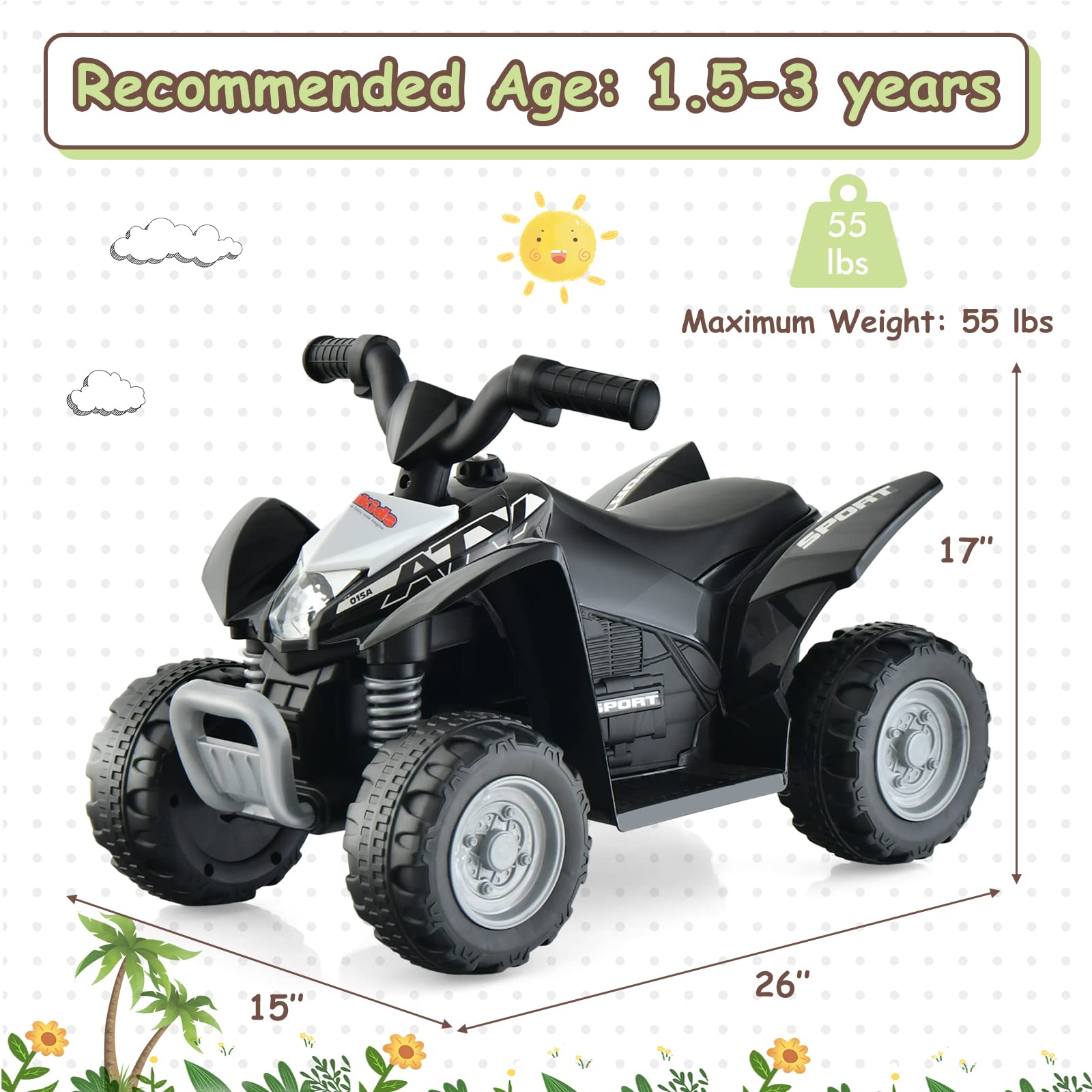OLAKIDS Kids Ride on ATV, 6V Electric Vehicle for Toddlers, 4 Wheeler Battery Powered Motorized Quad Toy Car