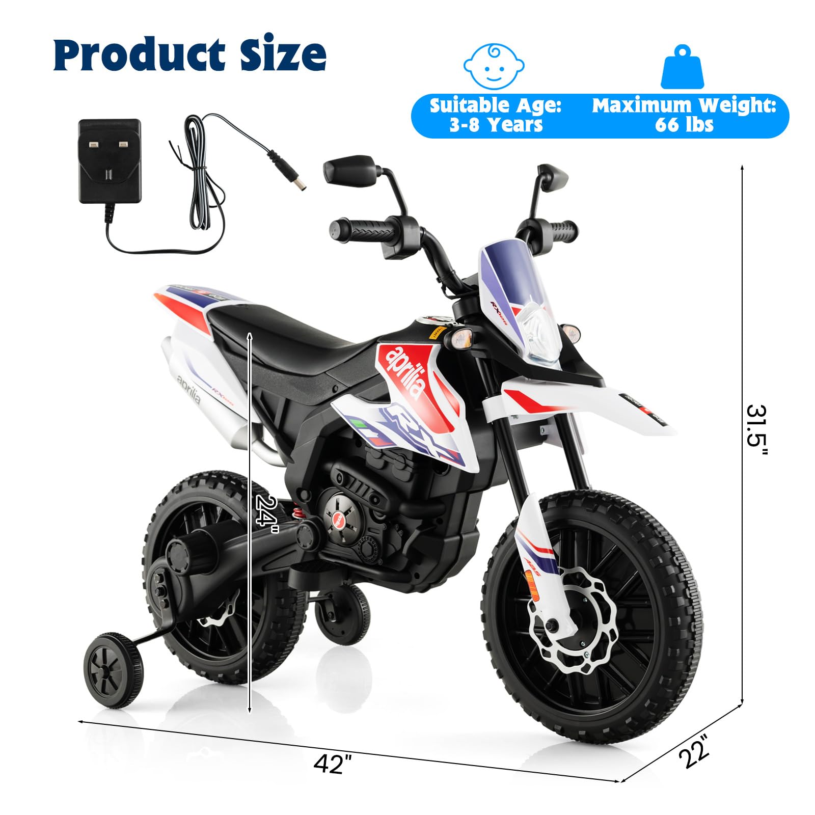 OLAKIDS Kids Motorcycle 12V, Electric Ride-on Motorbike for Toddlers with Training Wheels