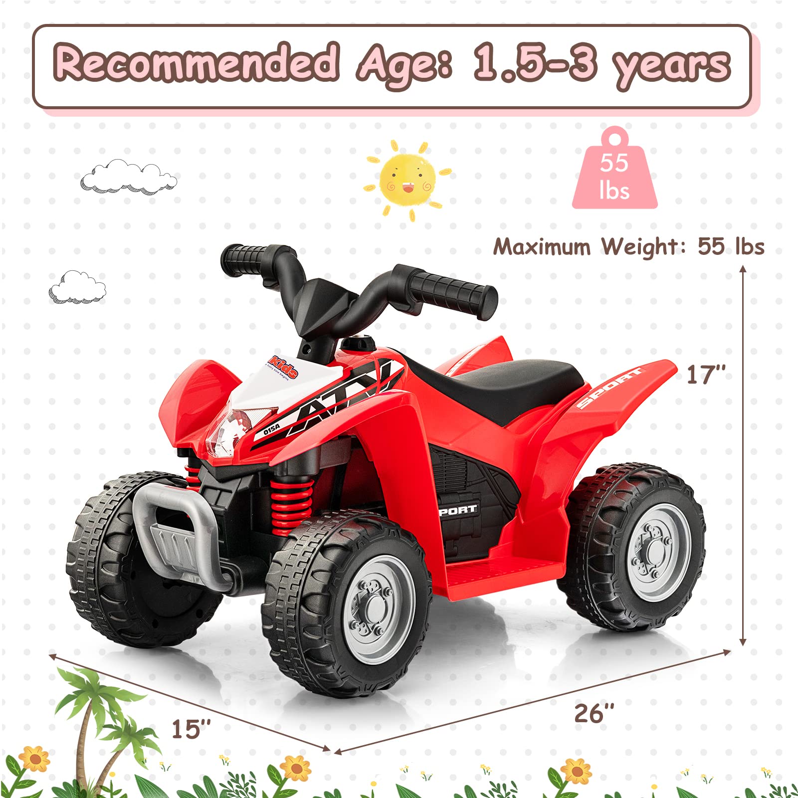 OLAKIDS Kids Ride On ATV, 6V Electric Vehicle for Toddlers, 4 Wheeler Battery Powered Motorized Quad Toy Car OLAKIDS