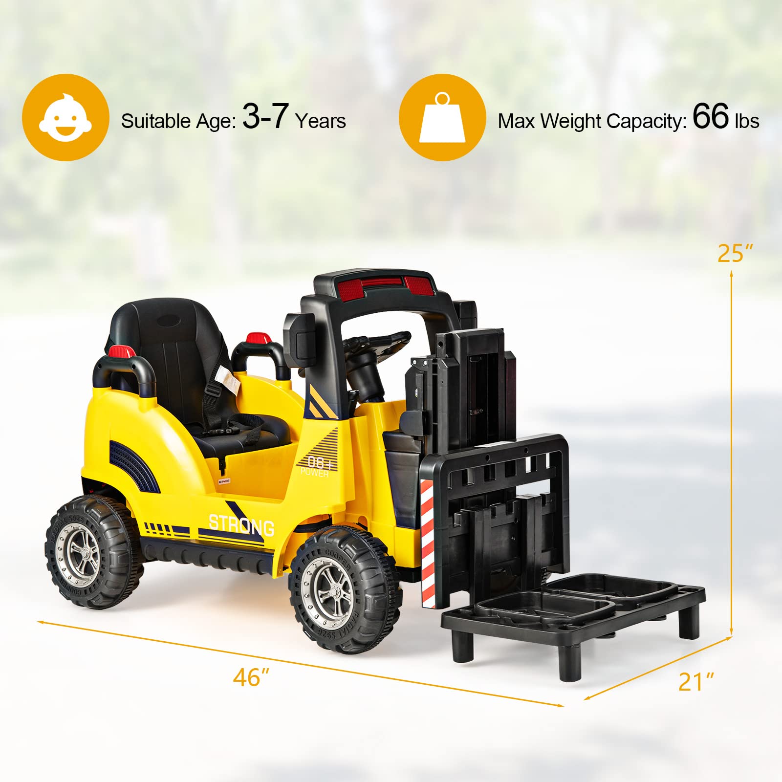 OLAKIDS Ride on Forklift, 12V Kids Electric Vehicle Construction Truck with Remote Control, Liftable Fork and Pallet