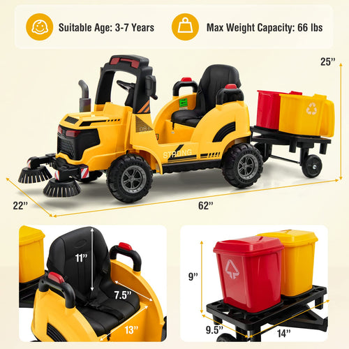 OLAKIDS Ride on Car, 12V 2 in 1 Kids Street Sweeper Truck Electric Vehicle with Remote Control