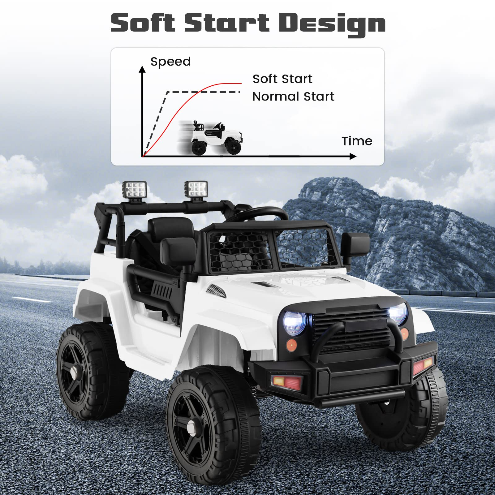 12V Electric Vehicle Car with Remote Control, Toddlers Battery Powered Toy with 2 Speeds, Spring Suspension OLAKIDS