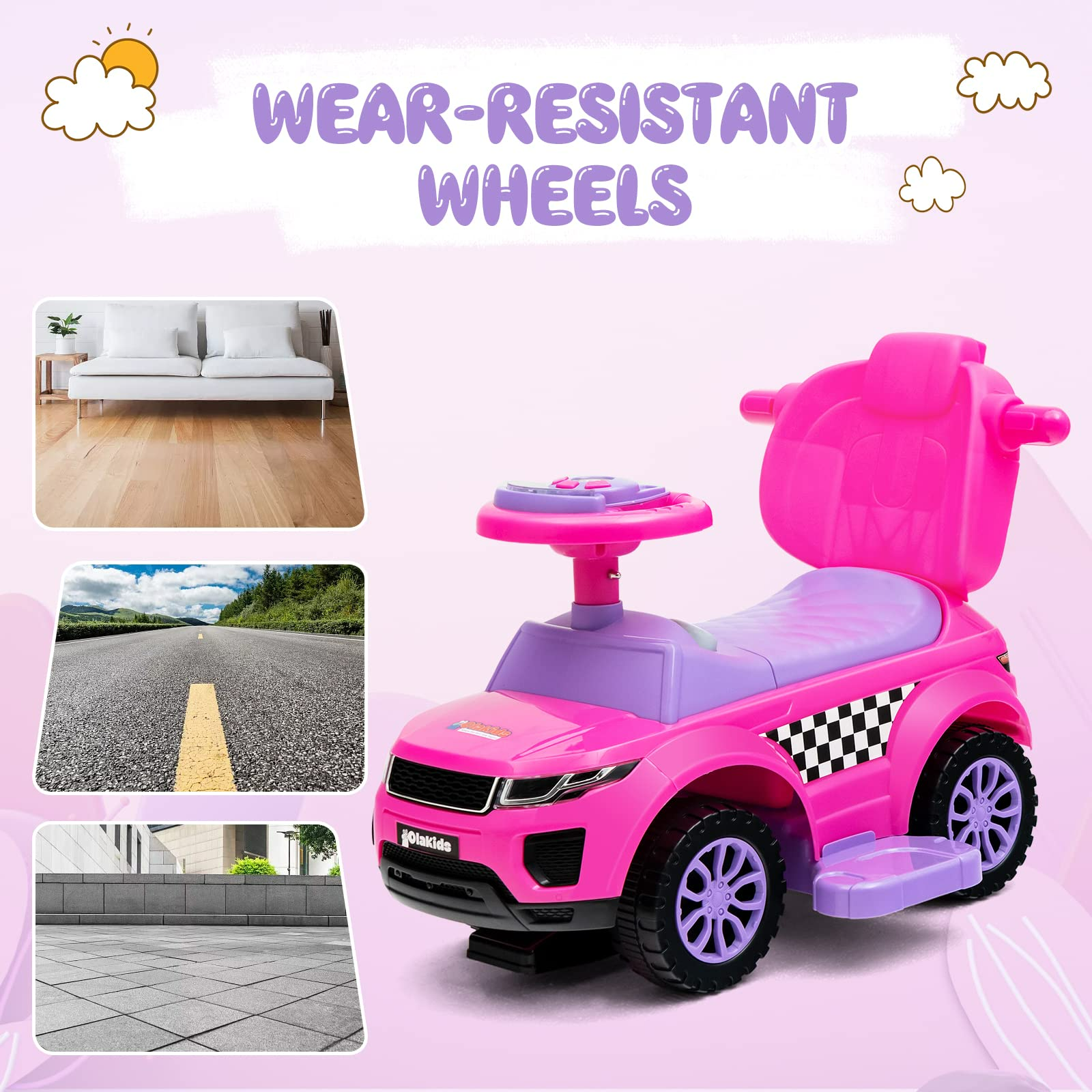 OLAKIDS 4 in 1 Ride on Push Car, Toddlers Stroller Sliding Walking Toy