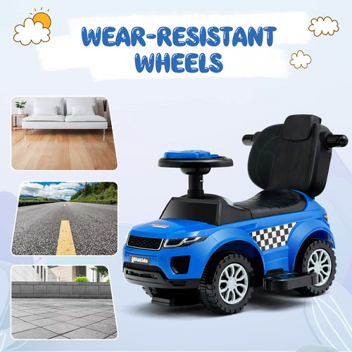 OLAKIDS 4 in 1 Ride on Push Car, Toddlers Stroller Sliding Walking Toy with Horn, Music, Lights, Removable Guardrails and Handle OLAKIDS